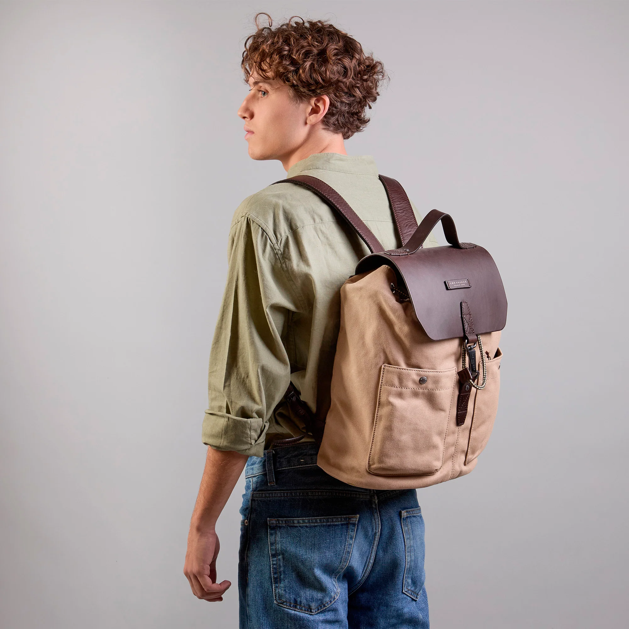 Men’s leather and fabric backpack - Image 6