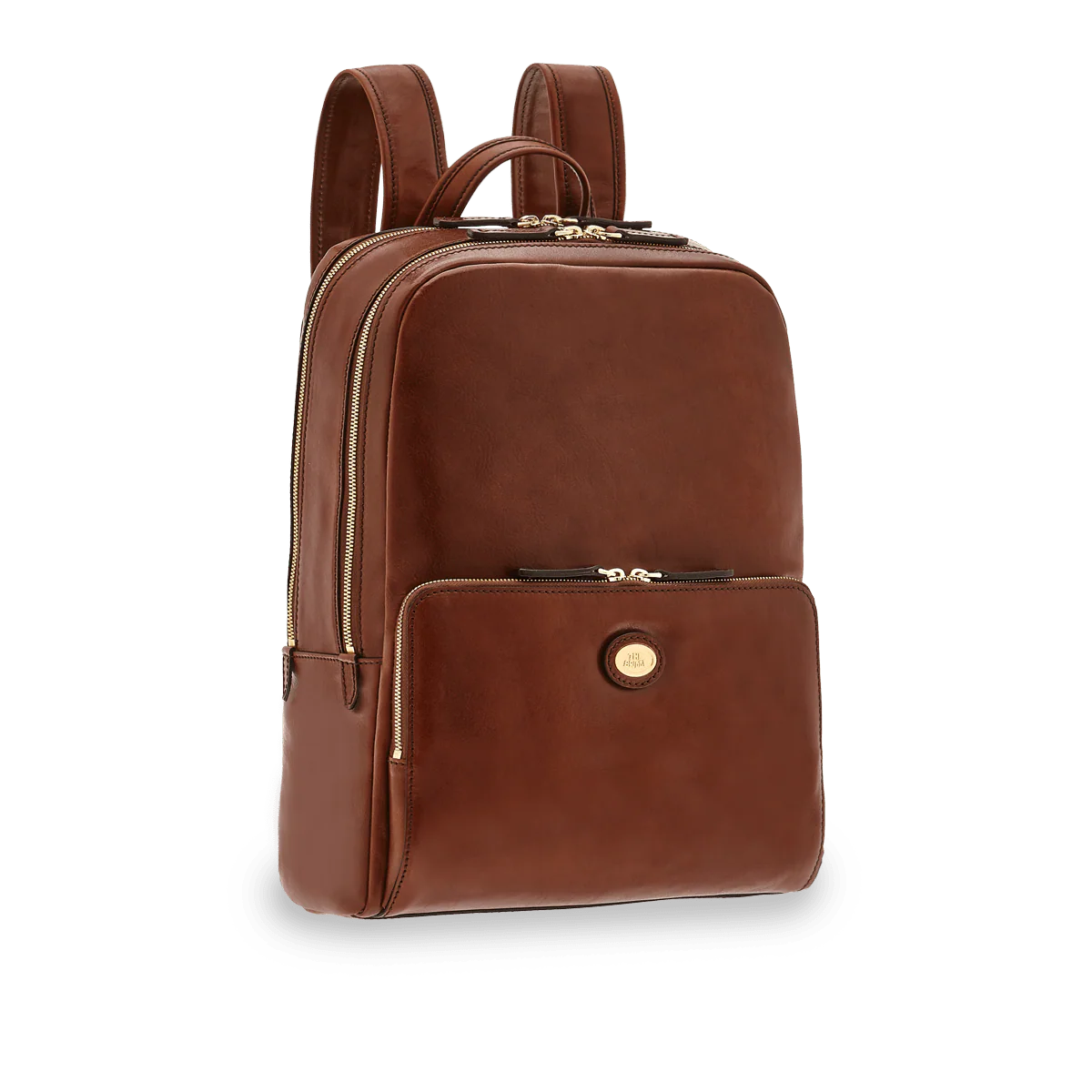 Men's leather laptop backpack with two zips