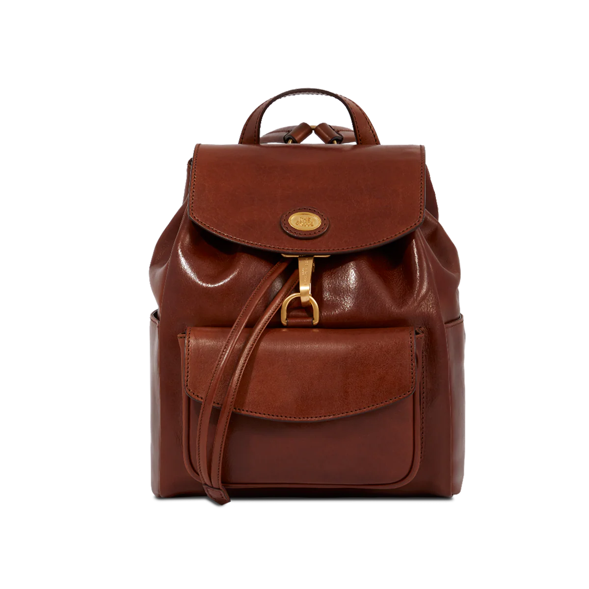 Backpack in leather with front pocket