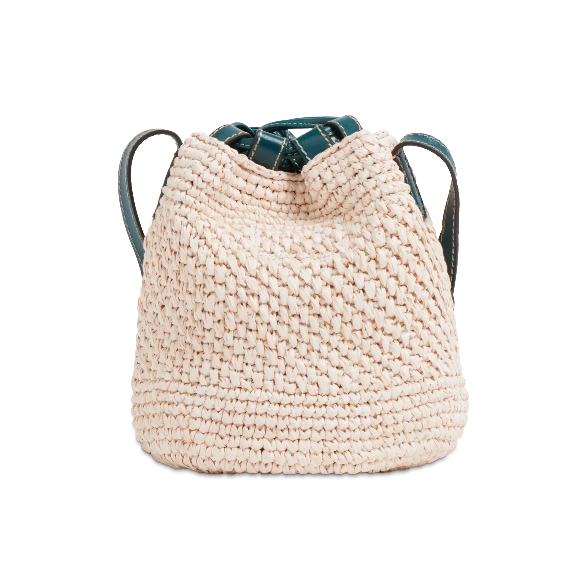 Leather and Vienna straw bucket bag - Image 3