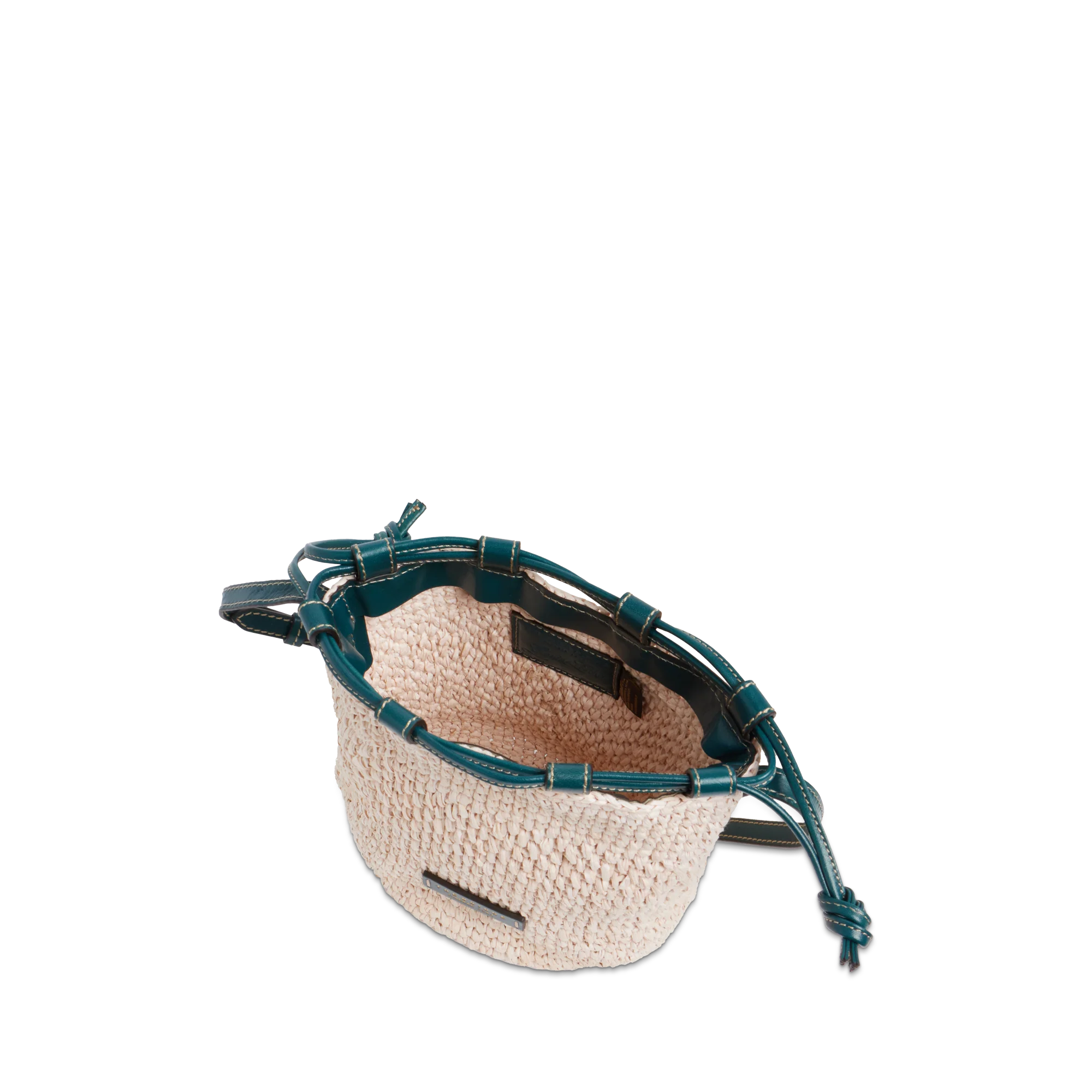 Leather and Vienna straw bucket bag - Image 4