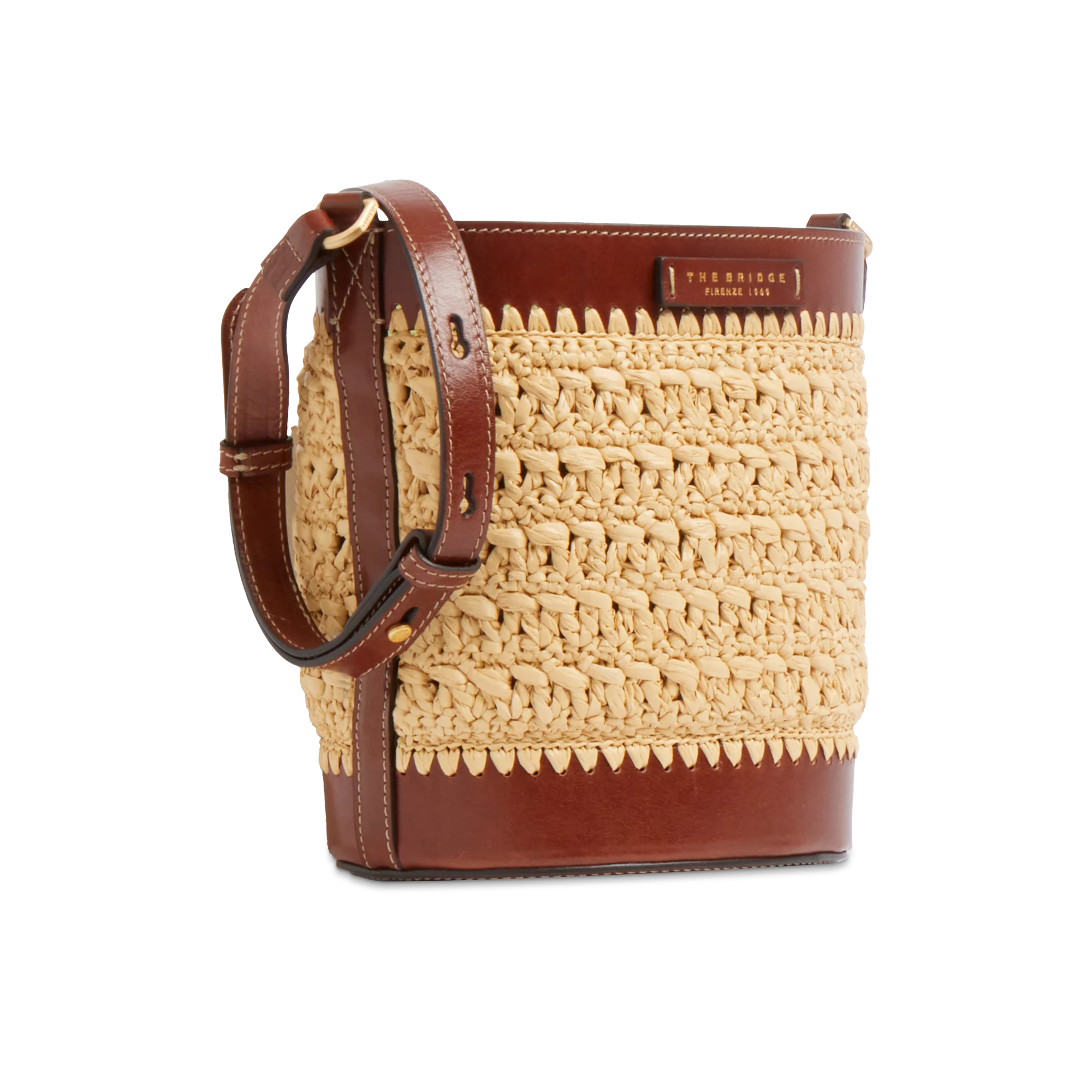 Leather and Vienna straw bucket bag - Image 3