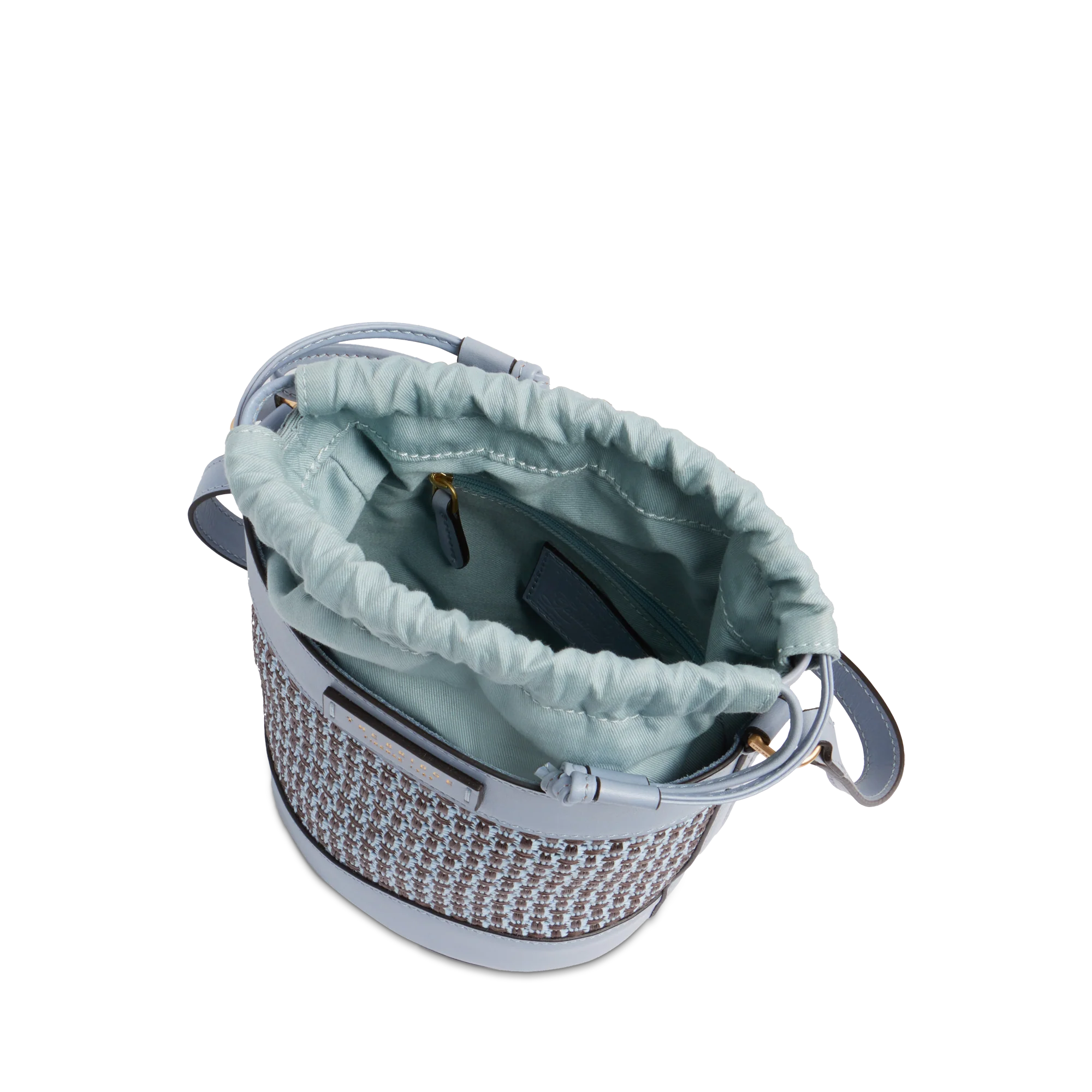 Leather and fabric bucket bag - Image 4