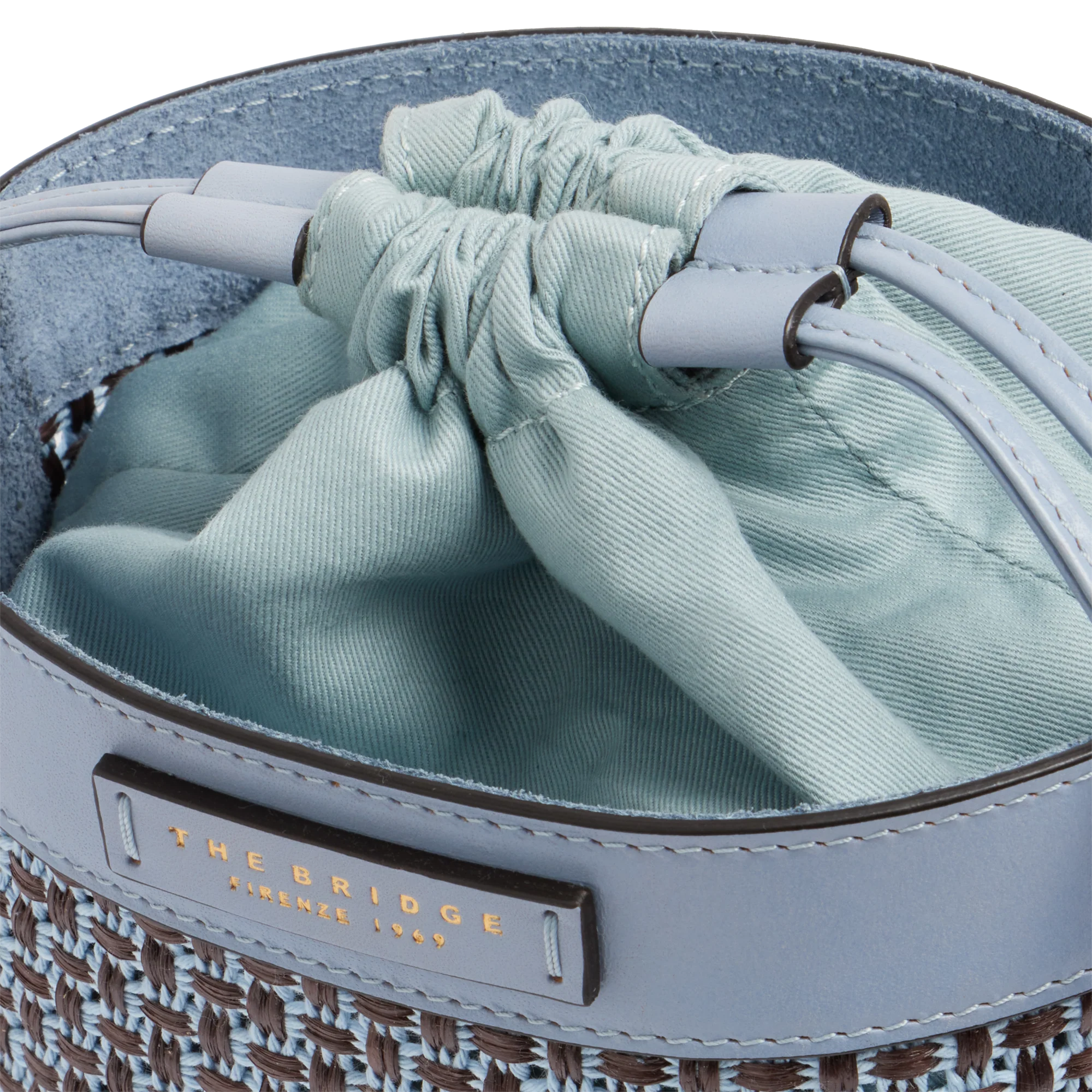 Leather and fabric bucket bag - Image 5