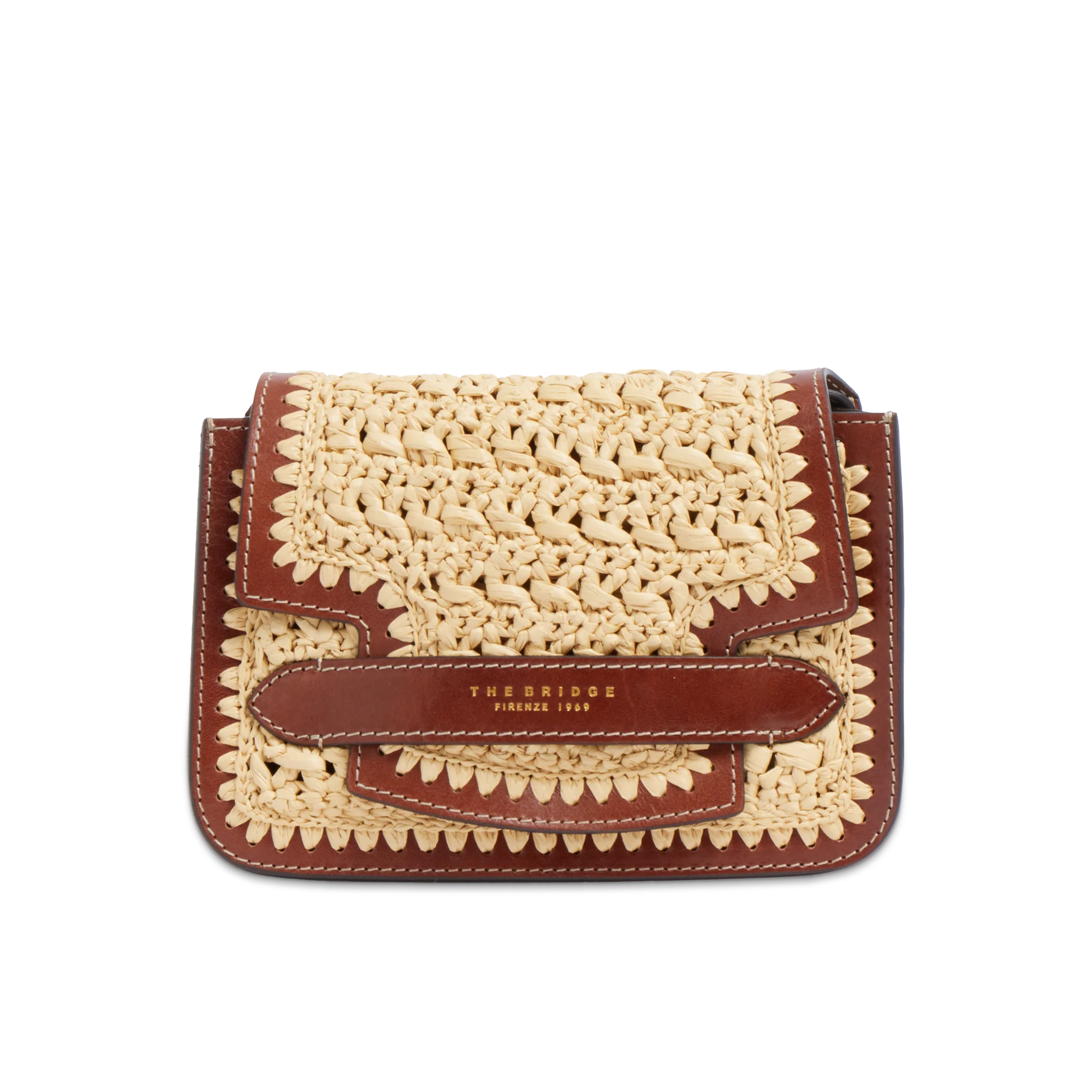 Leather and Vienna straw crossbody bag
