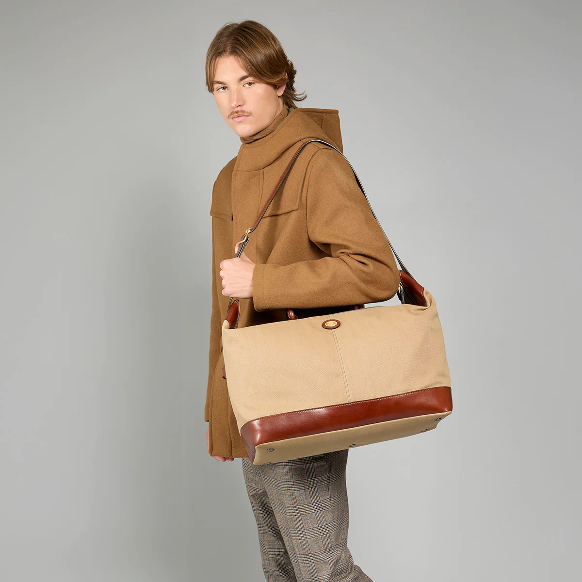 Leather and fabric duffle bag small size - Image 6