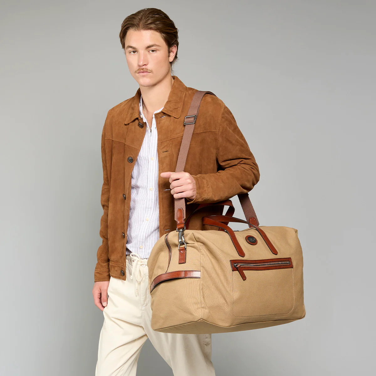 Leather and fabric duffle bag medium size - Image 6