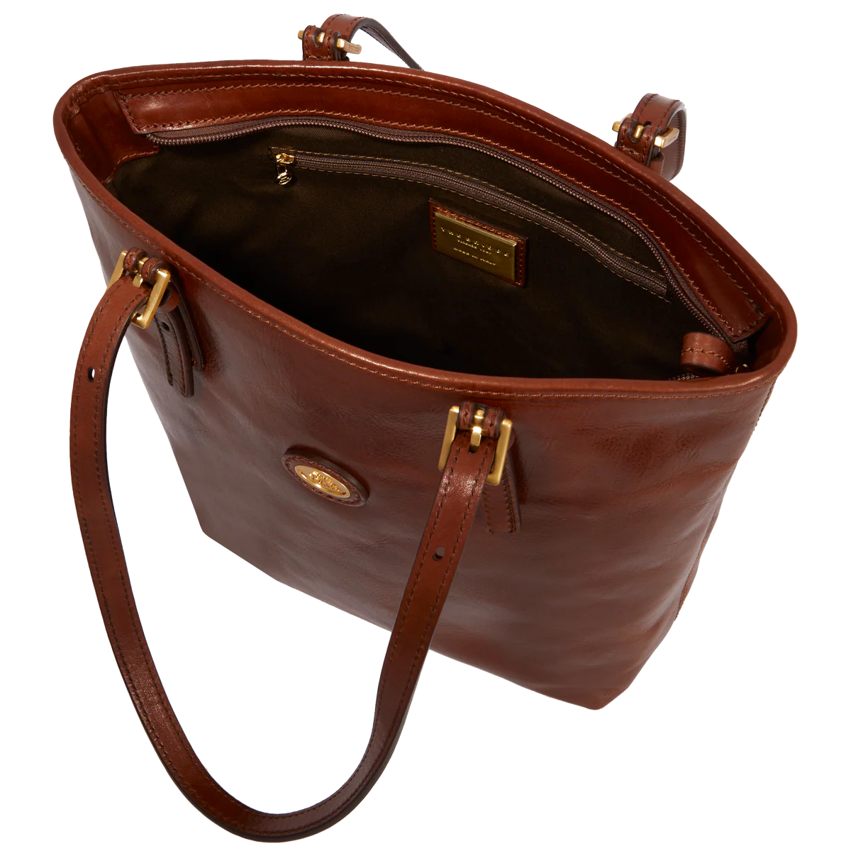 Leather shopper bag with zip - Image 4