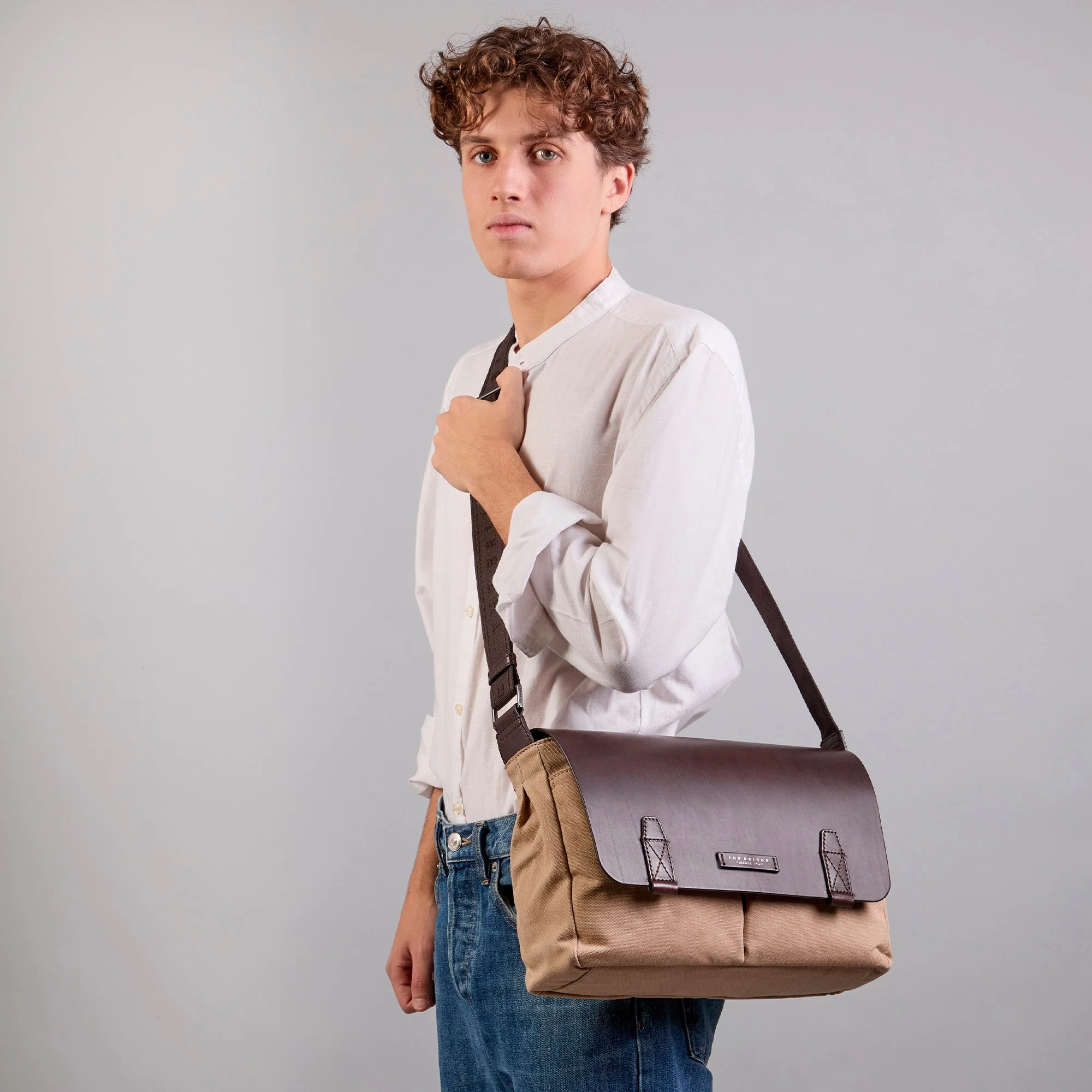 Leather and fabric briefcase - Image 6