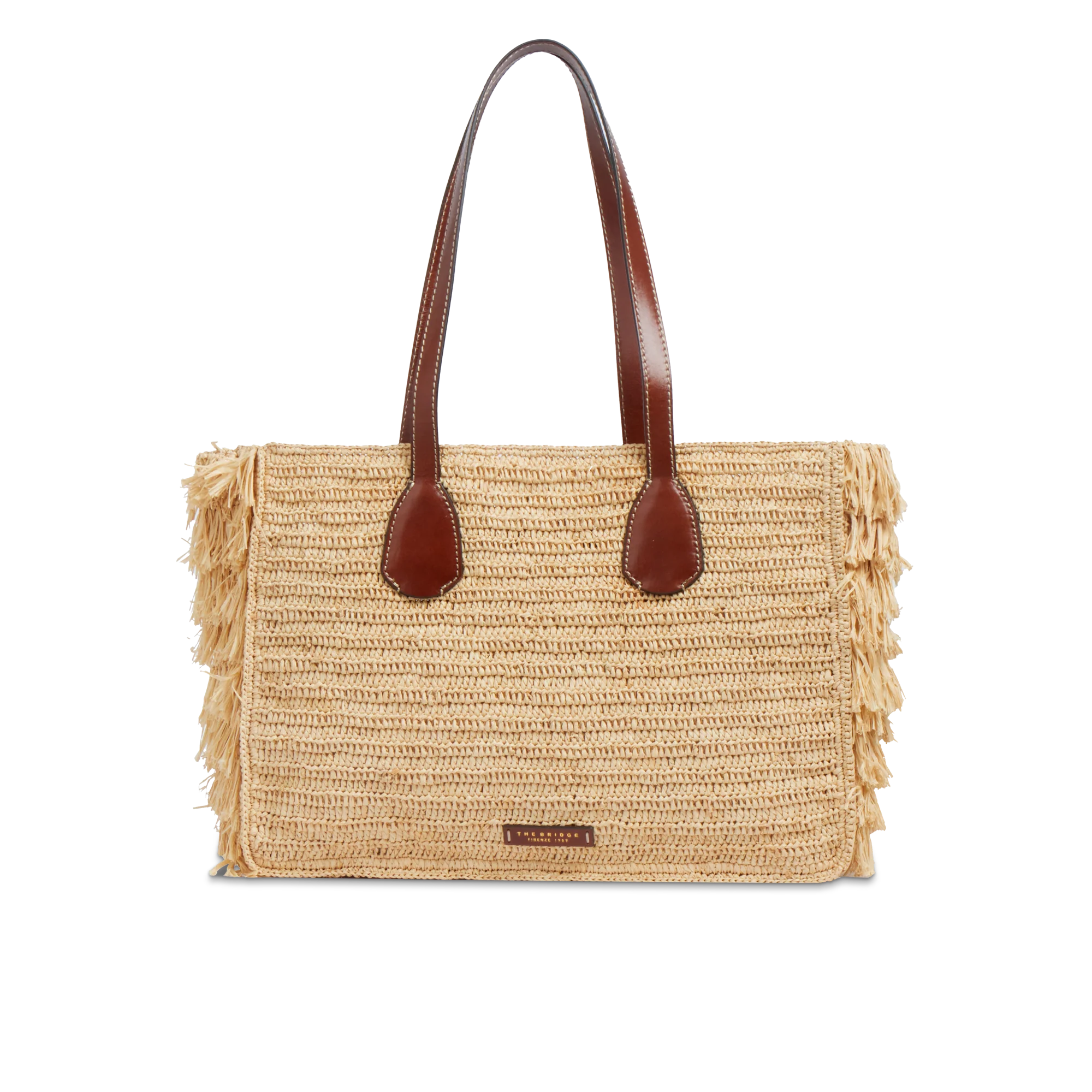 Leather and Vienna straw shopper bag