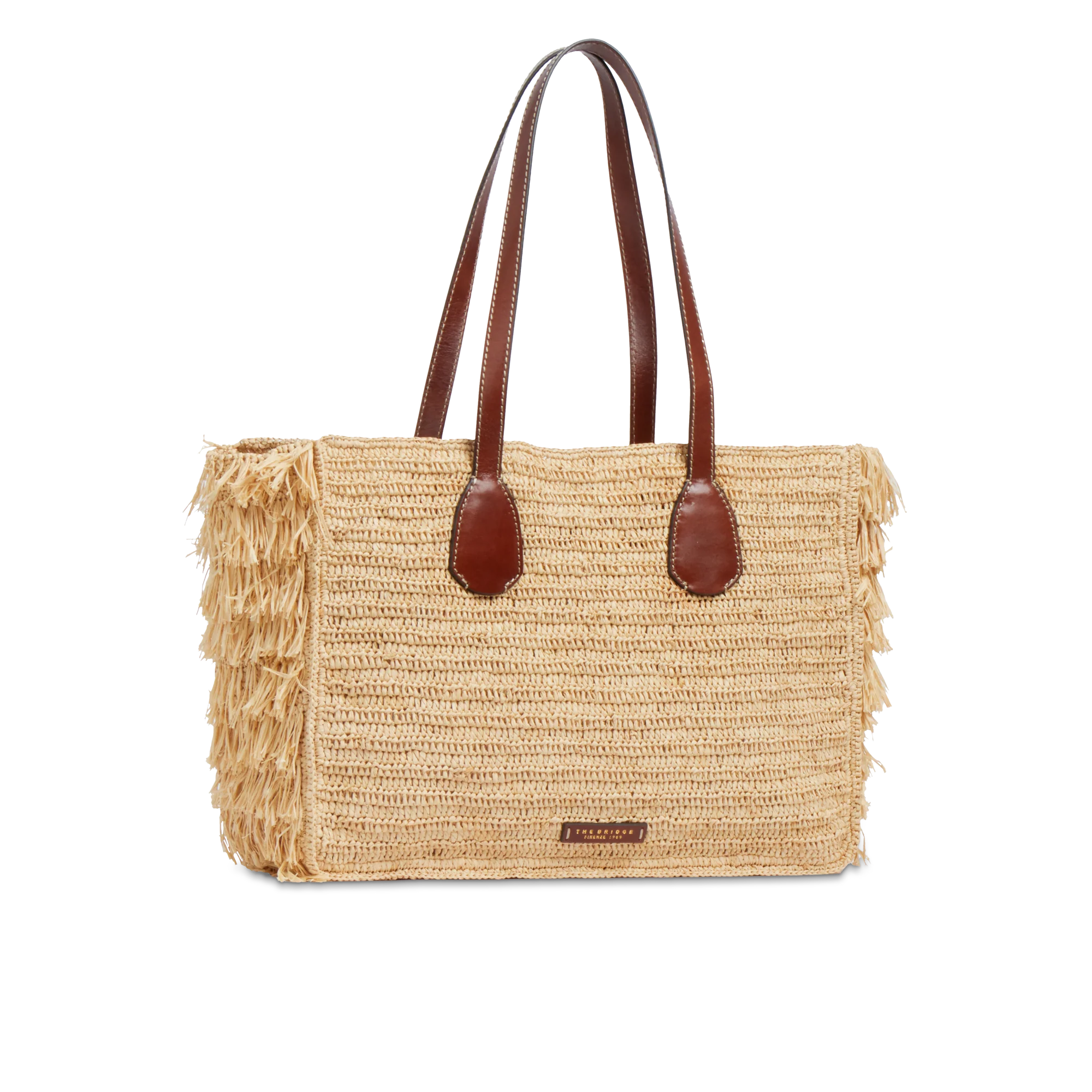 Leather and Vienna straw shopper bag - Image 2