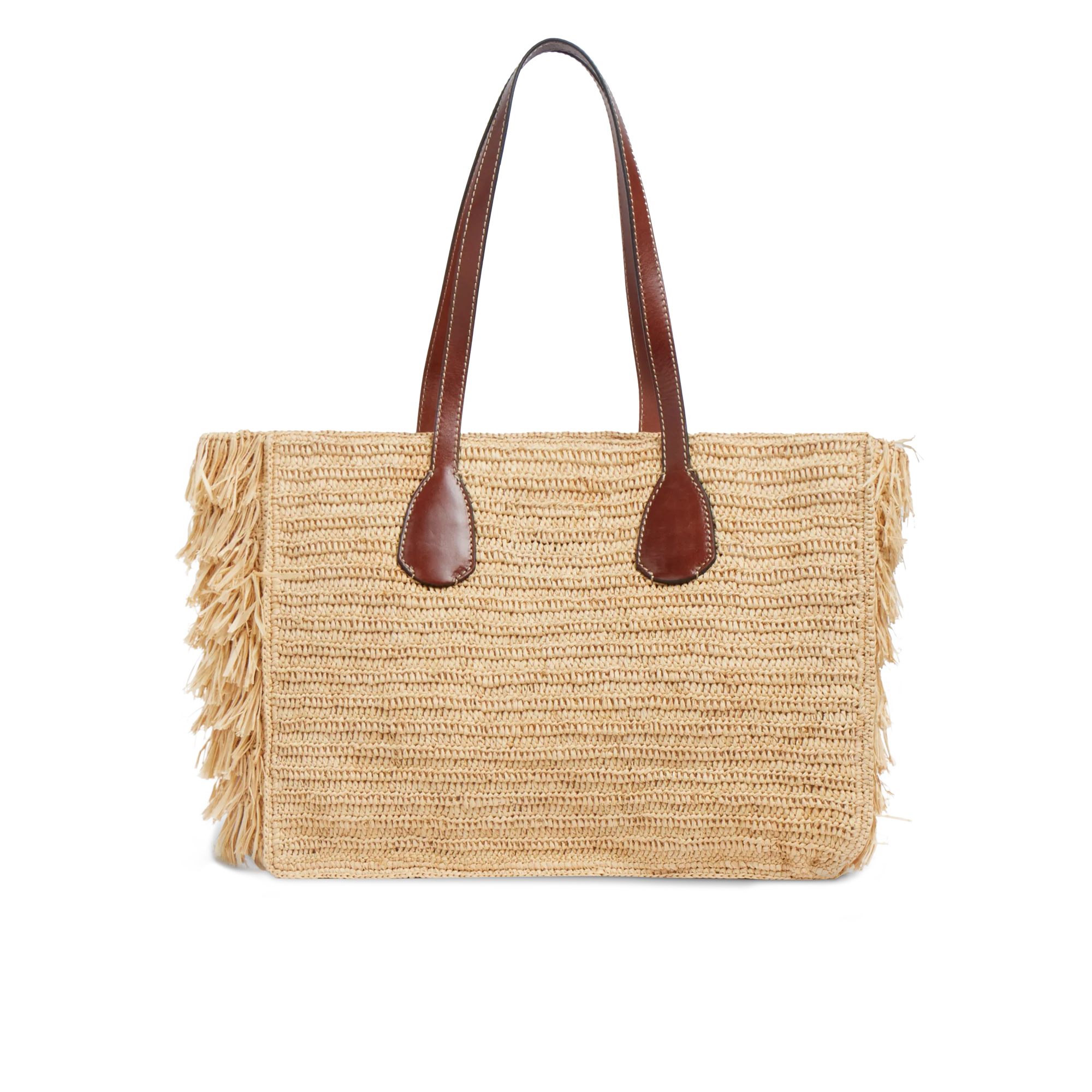 Leather and Vienna straw shopper bag - Image 3