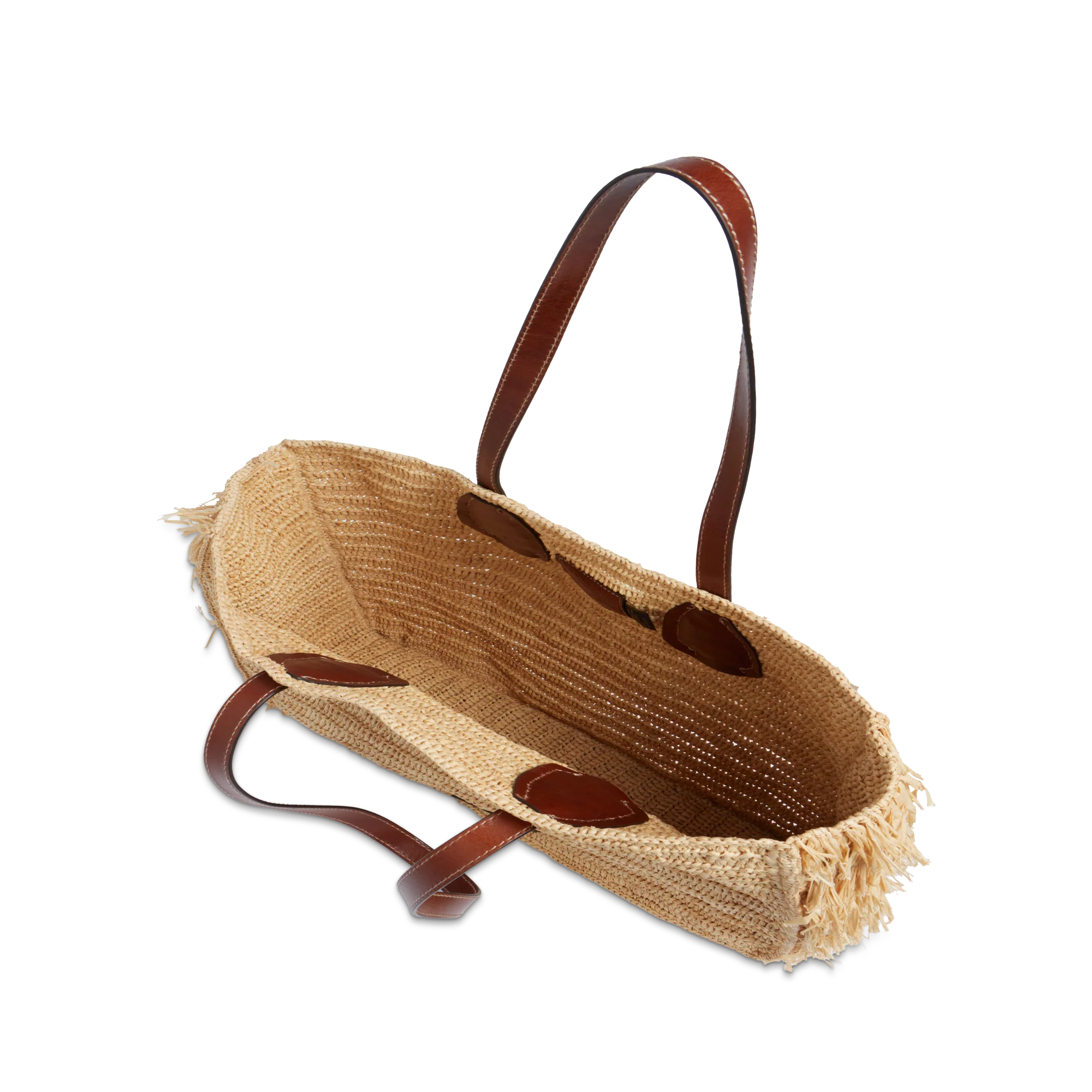 Leather and Vienna straw shopper bag - Image 4