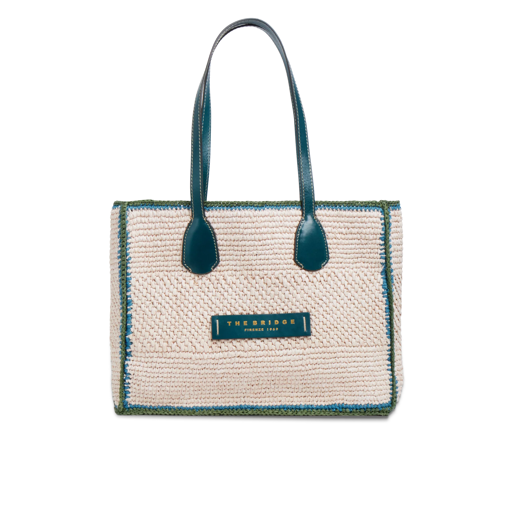 Leather and Vienna straw shopper bag