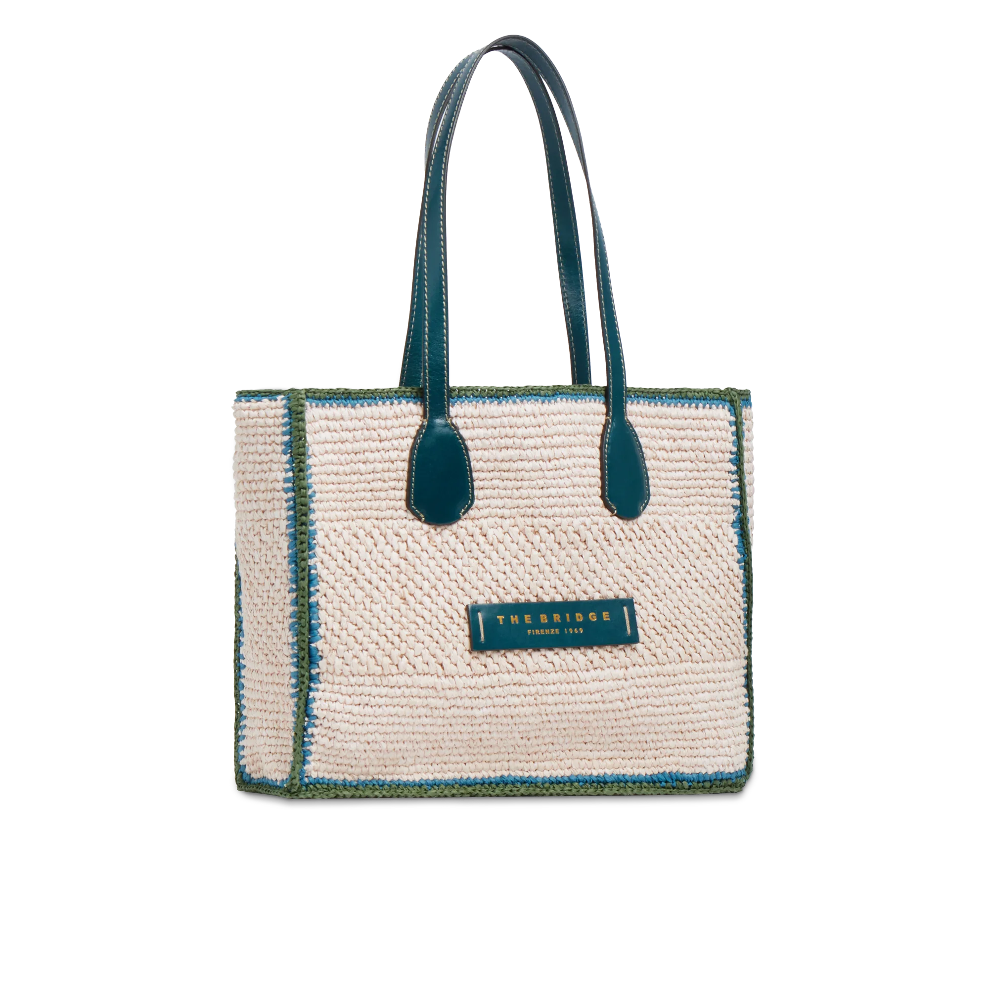 Leather and Vienna straw shopper bag - Image 2