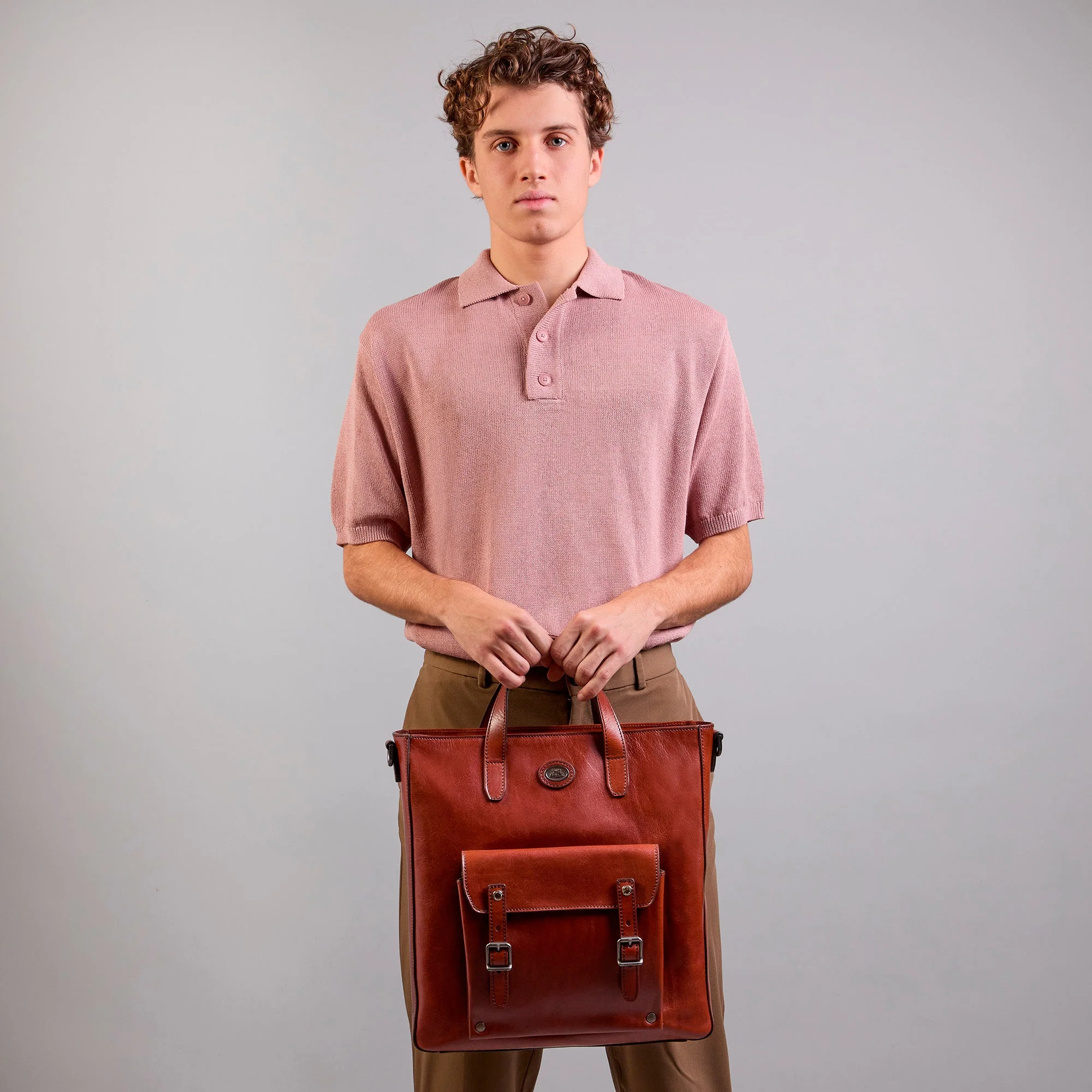 Leather and fabric briefcase with shoulder strap - Image 9